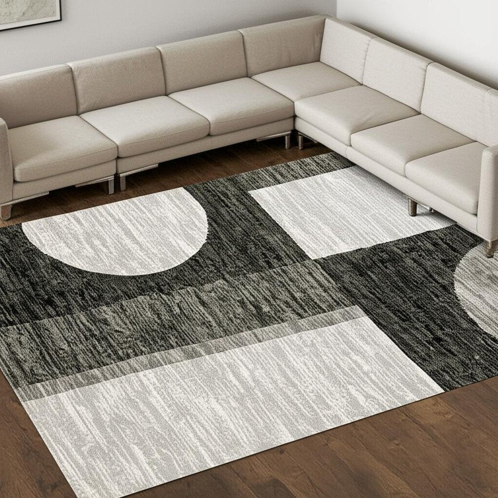 7' X 10' Gray and Ivory Geometric Power Loom Area Rug