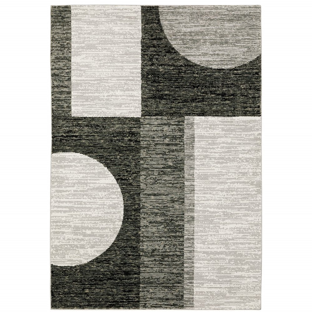 7' X 10' Gray and Ivory Geometric Power Loom Area Rug
