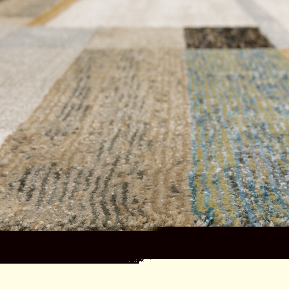 3' X 5' Beige Gold Black Grey Tan Teal and Rust Geometric Power Loom Area Rug