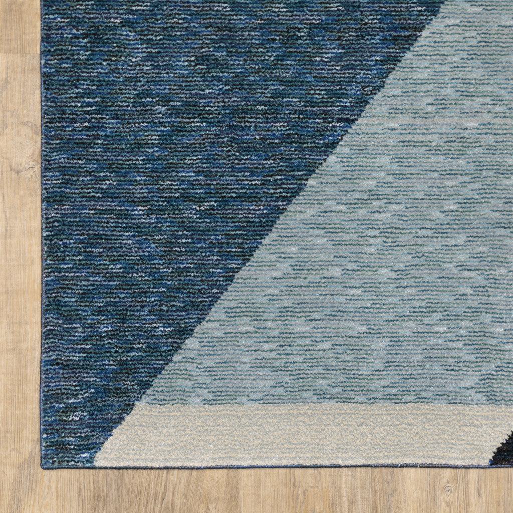 8' Blue Purple Grey And Teal Geometric Power Loom Runner Rug