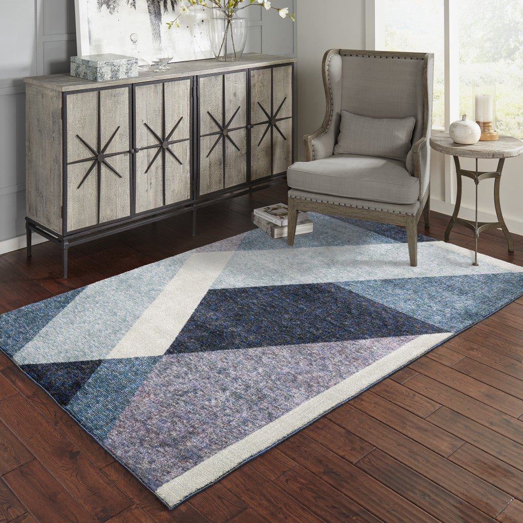 3' X 5' Blue Purple Grey and Teal Geometric Power Loom Area Rug