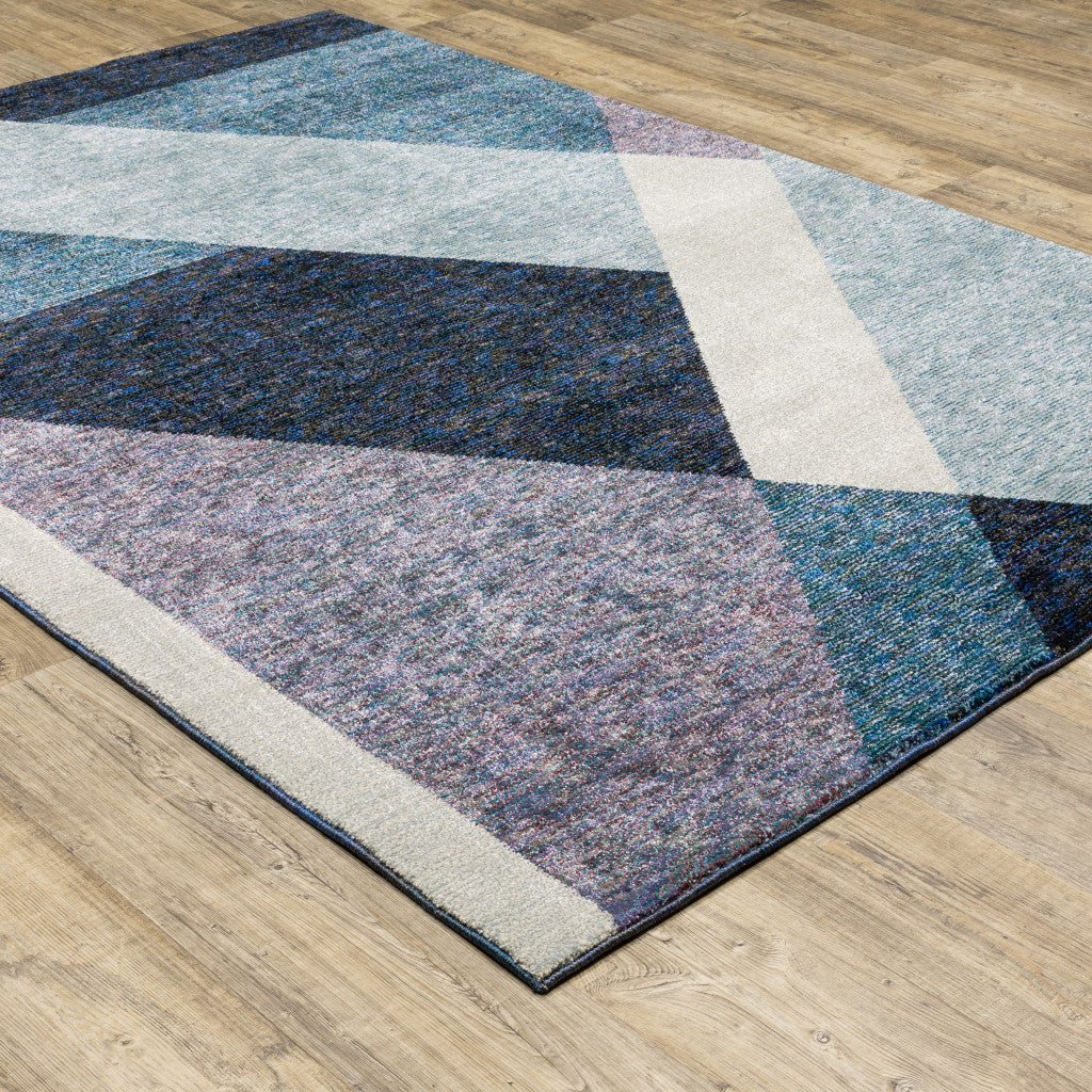 3' X 5' Blue Purple Grey and Teal Geometric Power Loom Area Rug