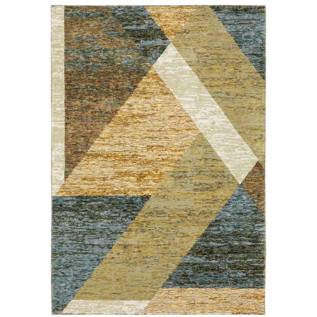 6' X 9' Gold Blue Green Rust Beige Purple And Teal Geometric Power Loom Stain Resistant Area Rug
