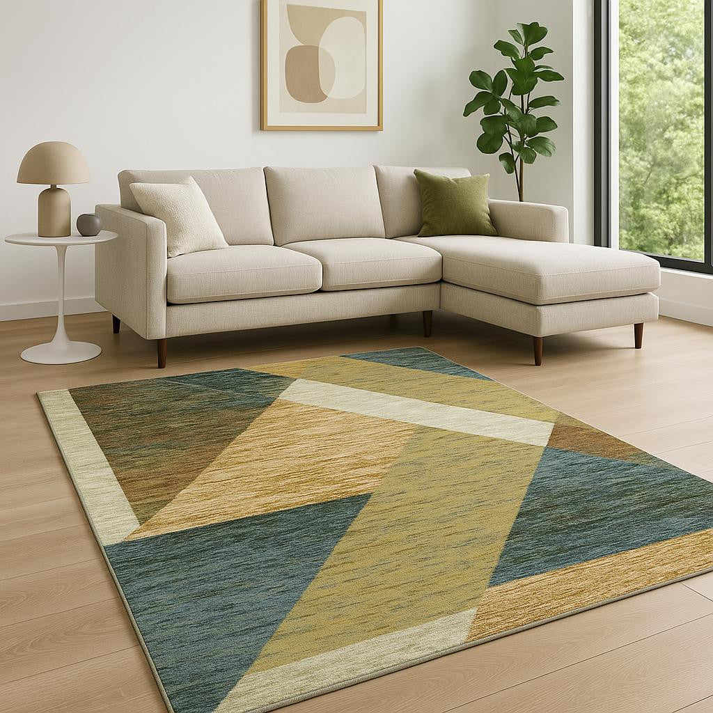 7' X 10' Blue and Beige Geometric Power Loom Area Rug