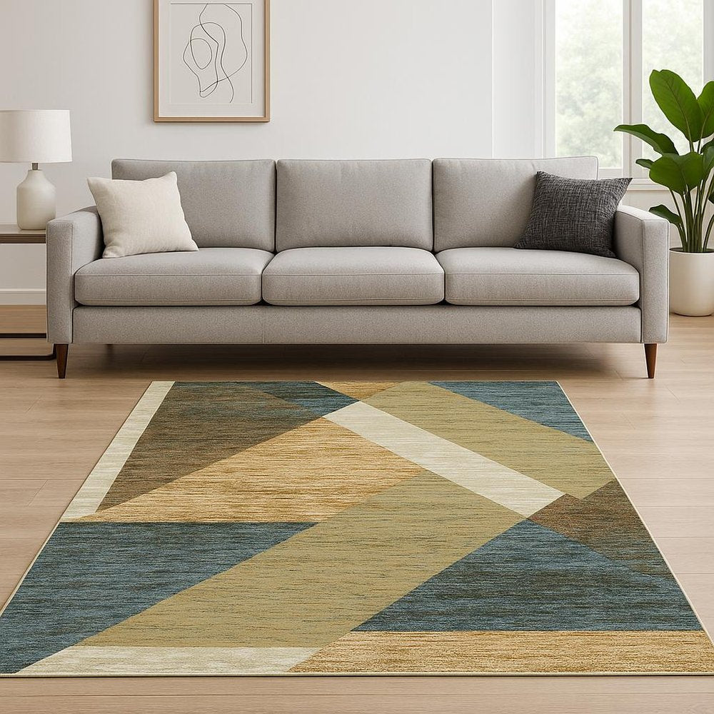 8' X 11' Blue and Beige Geometric Power Loom Area Rug