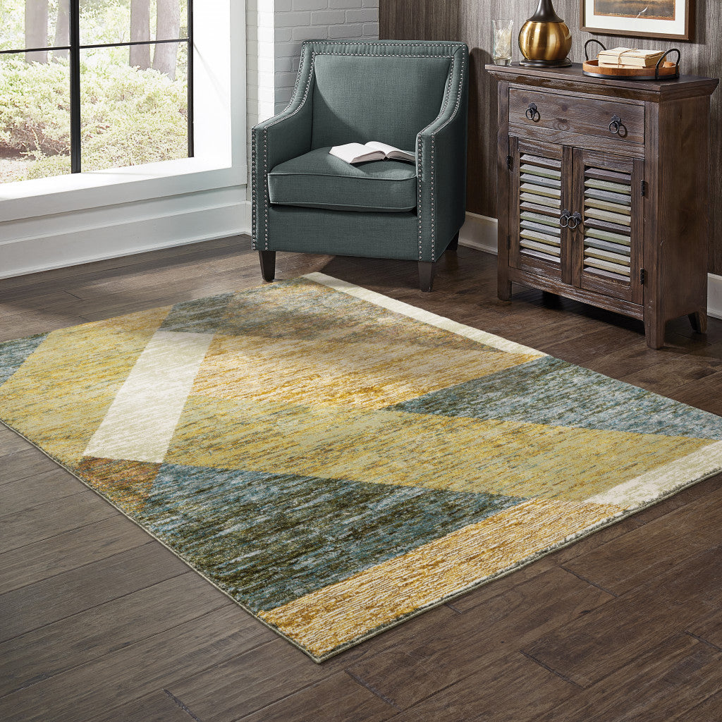 9' X 12' Gold Blue Green Rust Beige Purple And Teal Geometric Power Loom Stain Resistant Area Rug