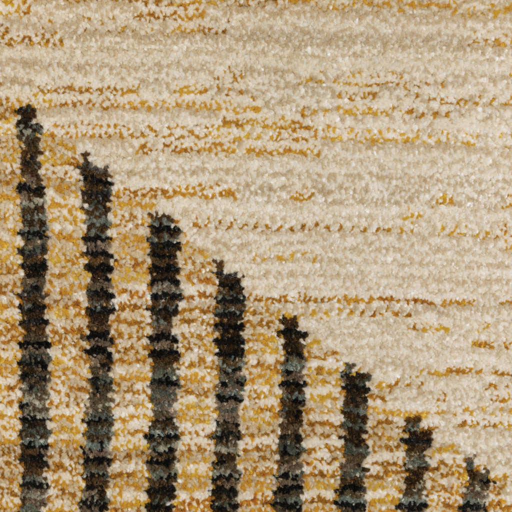 10' X 13' Gold Brown Blue Charcoal Rust And Beige Geometric Power Loom Stain Resistant Area Rug