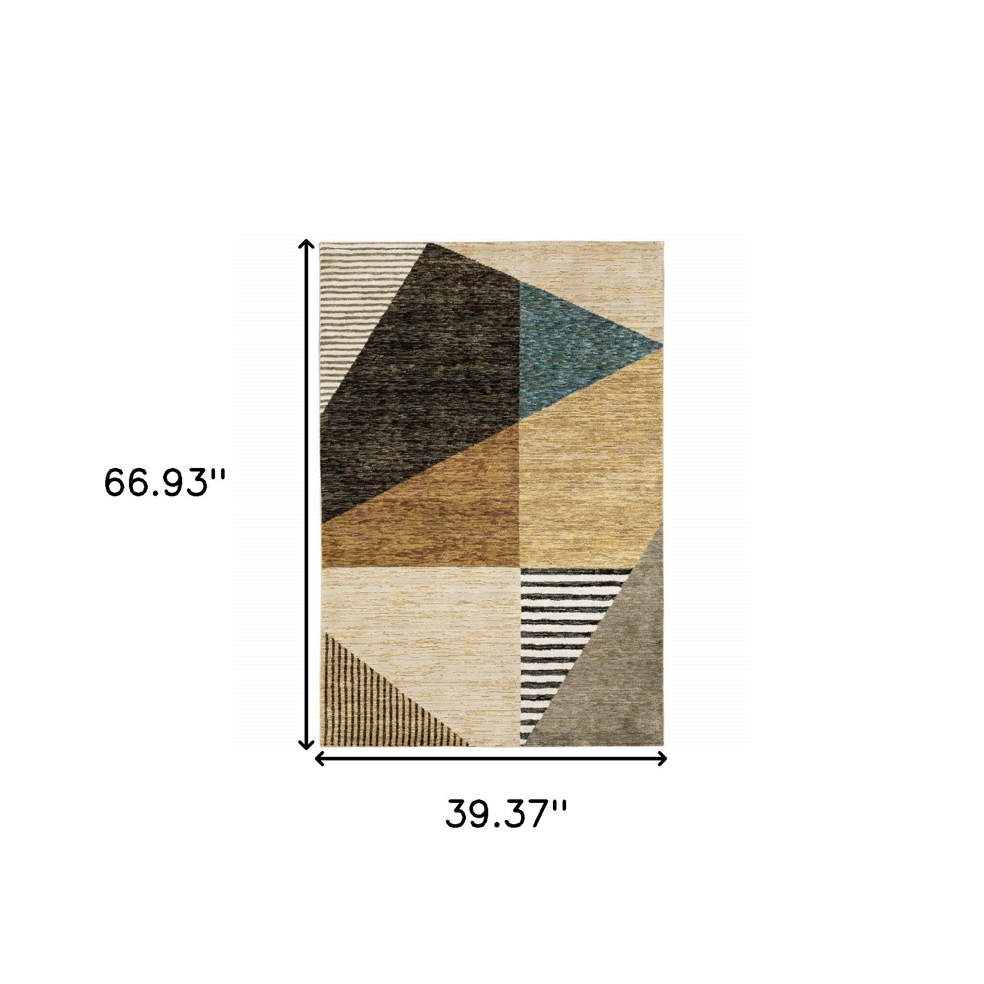 3' X 5' Gold Brown Blue Charcoal Rust And Beige Geometric Power Loom Stain Resistant Area Rug