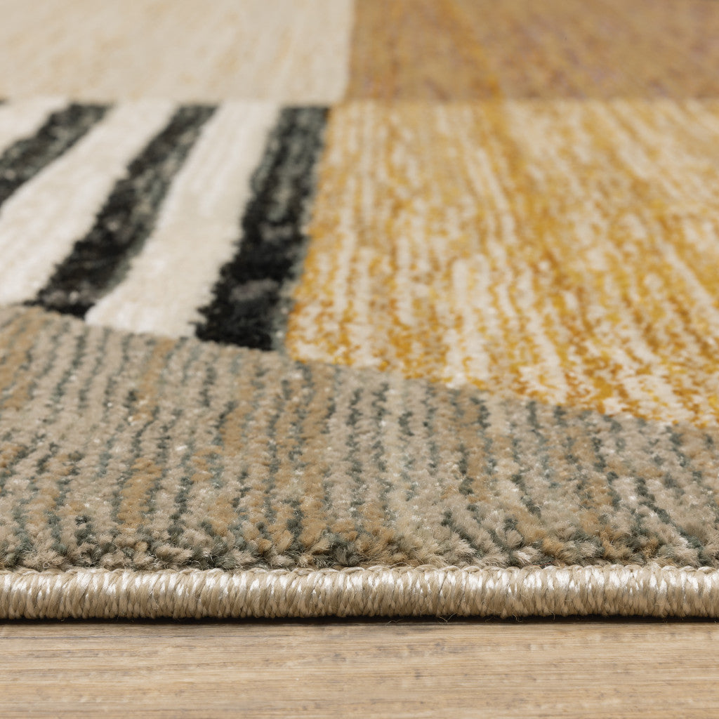 5' X 7' Gold Brown Blue Charcoal Rust And Beige Geometric Power Loom Stain Resistant Area Rug