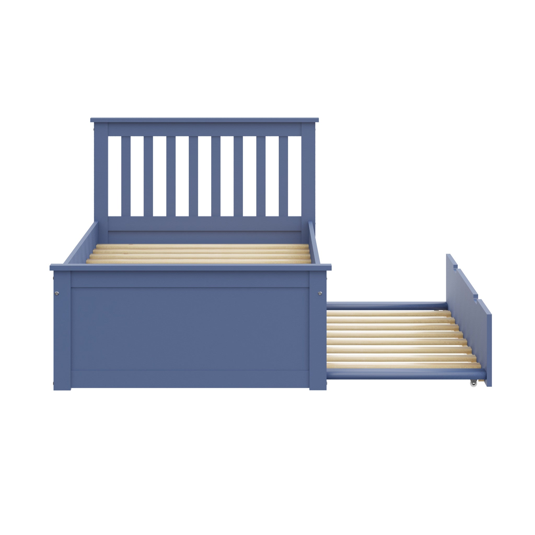 Blue Solid Wood Twin Bed With Pull Out Trundle