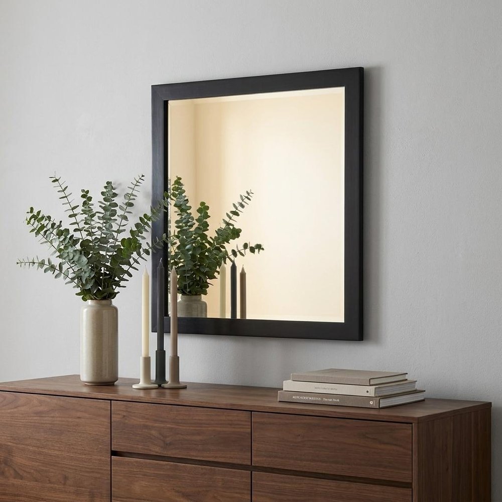 28" Dark Brown Solid Wood Framed Accent Mirror