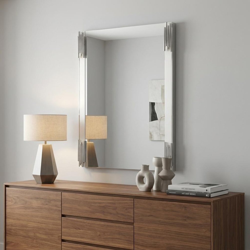 43" White Steel Framed Accent Mirror