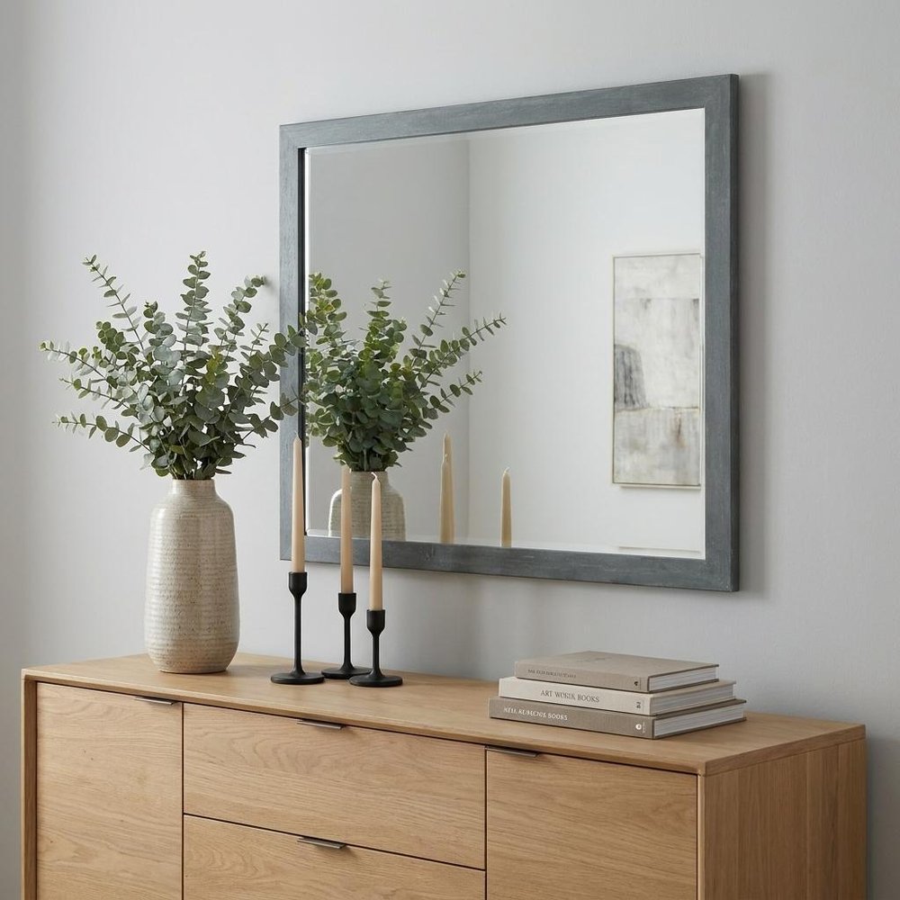 40" Dark Gray Solid Wood Framed Accent Mirror