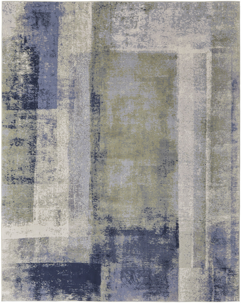 4' X 6' Blue Green And Ivory Abstract Power Loom Distressed Area Rug