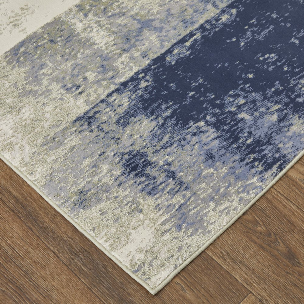 9' X 12' Blue Green And Ivory Abstract Distressed Area Rug