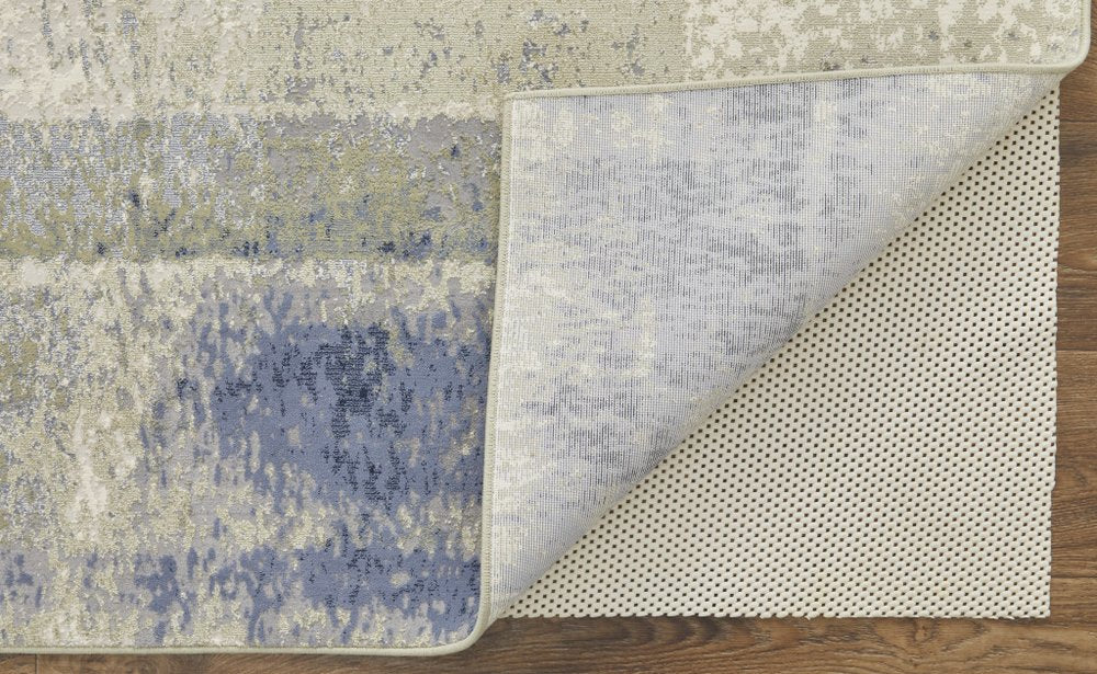 9' X 12' Blue Green And Ivory Abstract Distressed Area Rug