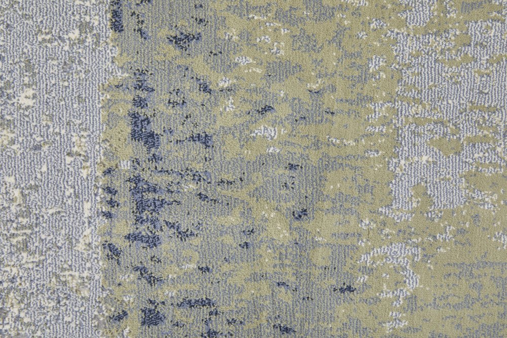 9' X 12' Blue Green And Ivory Abstract Distressed Area Rug
