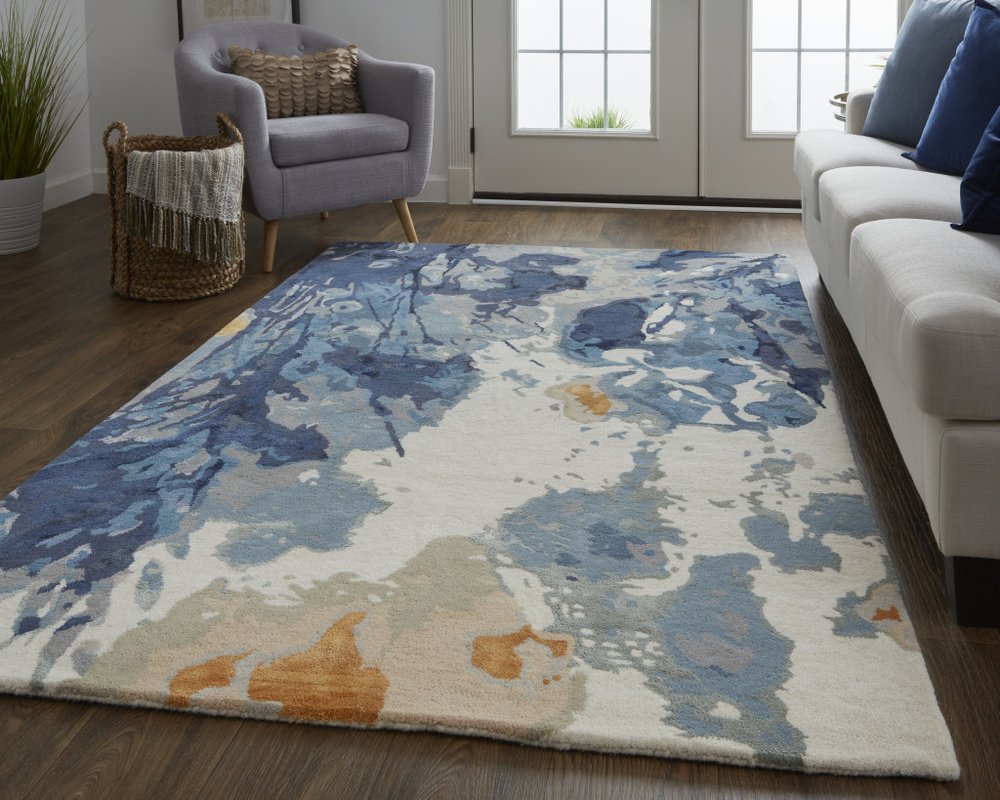 4' X 6' Blue Copper And Ivory Wool Floral Hand Tufted Area Rug