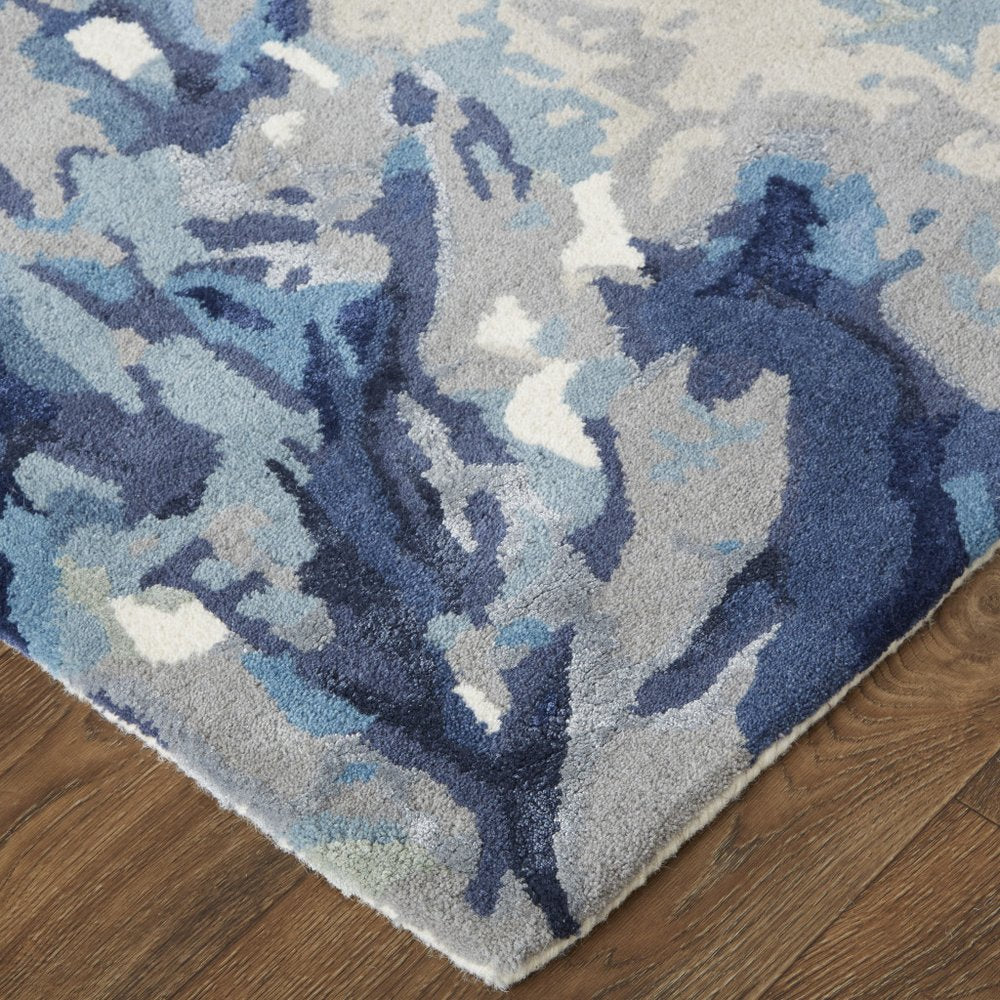 4' X 6' Blue Copper And Ivory Wool Floral Hand Tufted Area Rug