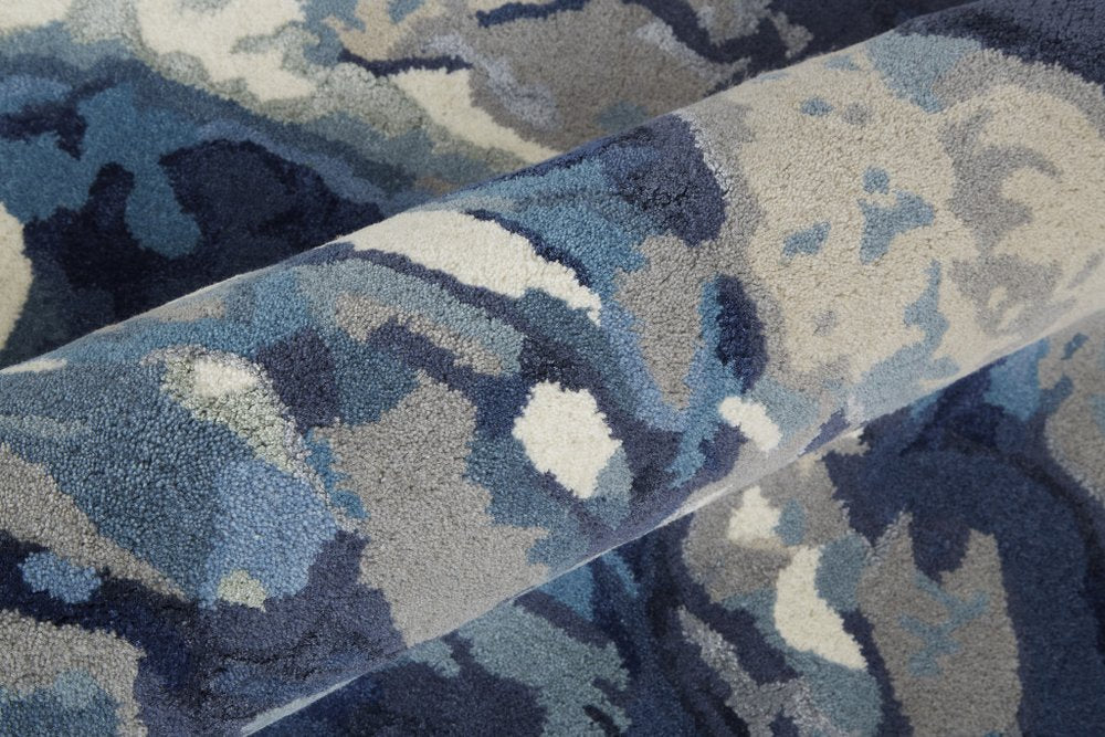 4' X 6' Blue Copper And Ivory Wool Floral Hand Tufted Area Rug