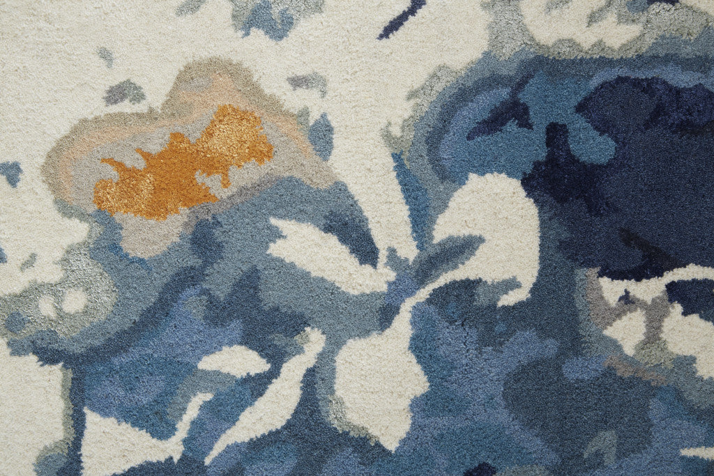 4' X 6' Blue Wool Floral Tufted Handmade Area Rug