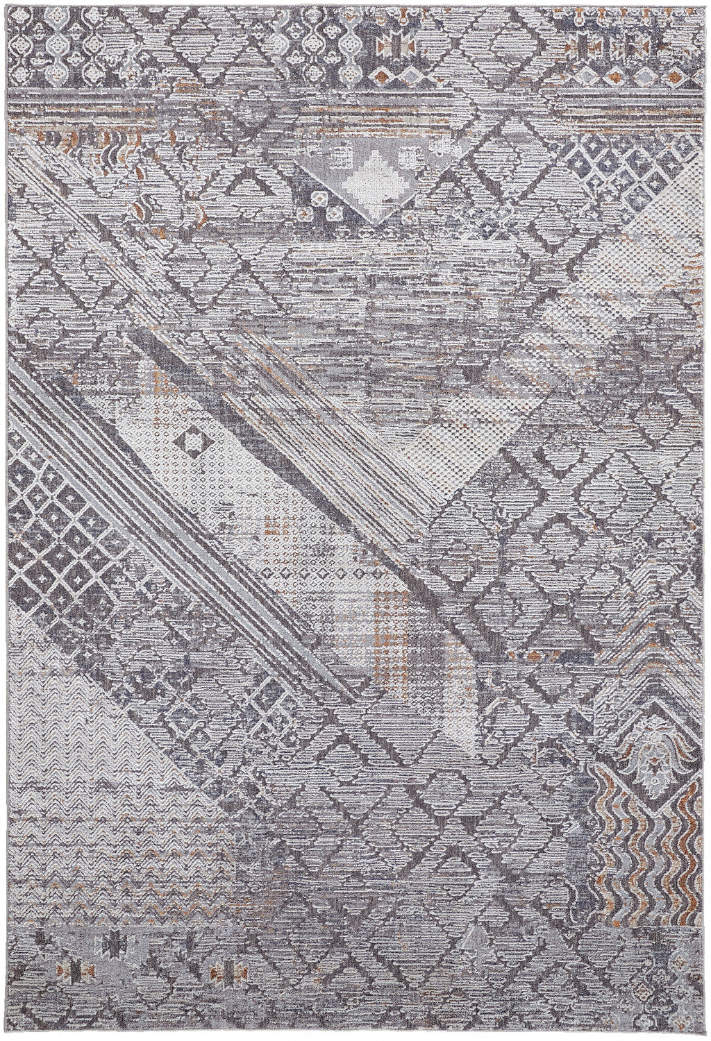 4' X 6' Ivory And Gray Geometric Power Loom Distressed Stain Resistant Area Rug