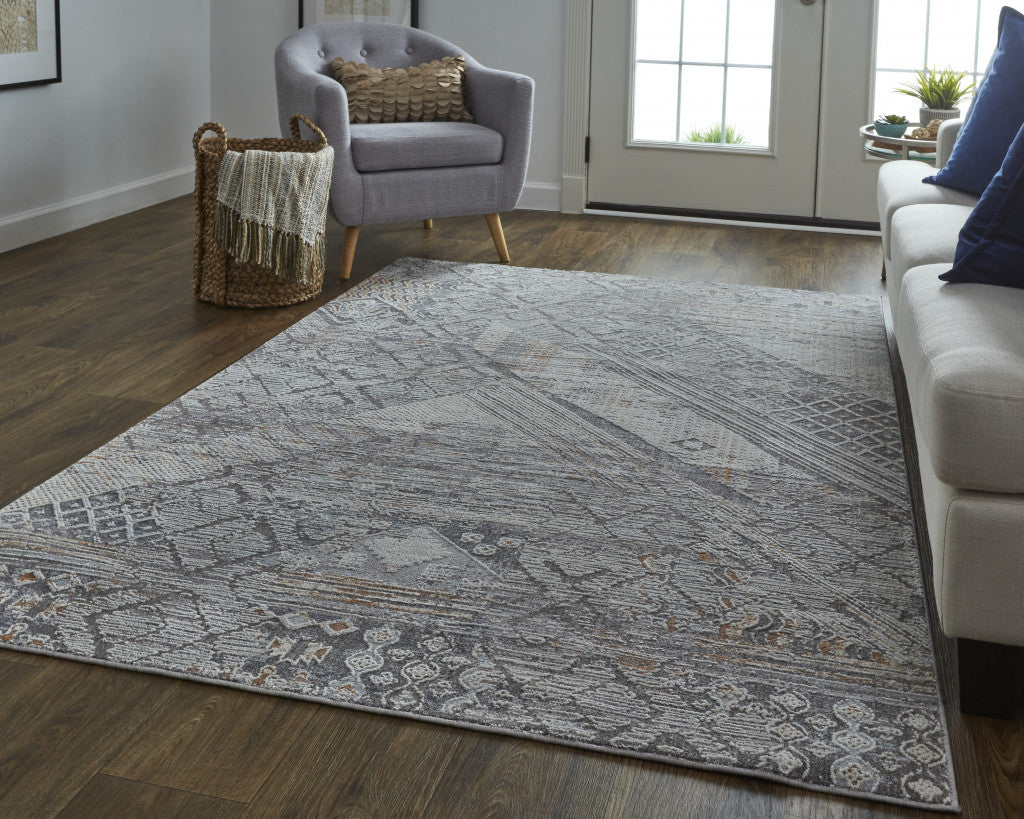 4' X 6' Ivory And Gray Geometric Power Loom Distressed Stain Resistant Area Rug