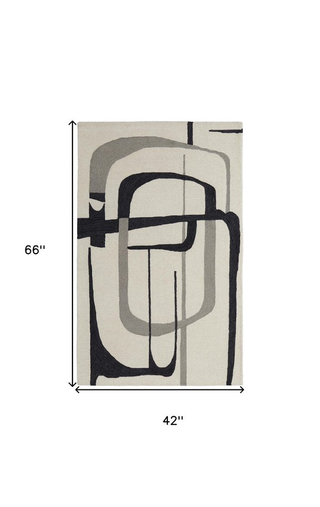 4' X 6' Gray and Ivory Wool Abstract Hand Tufted Area Rug