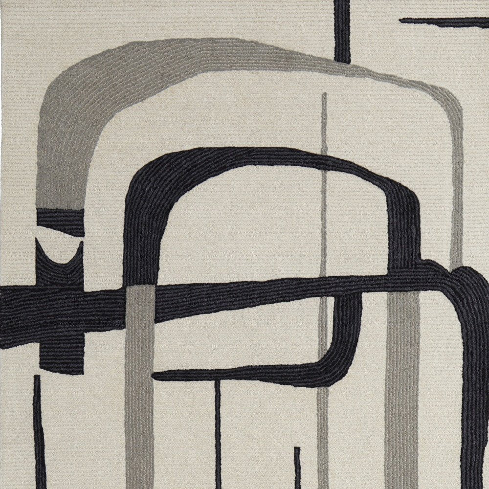 5' X 8' Gray and Ivory Wool Abstract Hand Tufted Area Rug