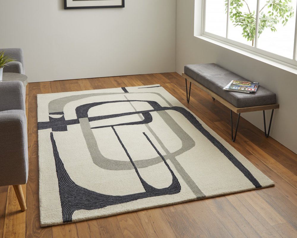 5' X 8' Gray and Ivory Wool Abstract Hand Tufted Area Rug