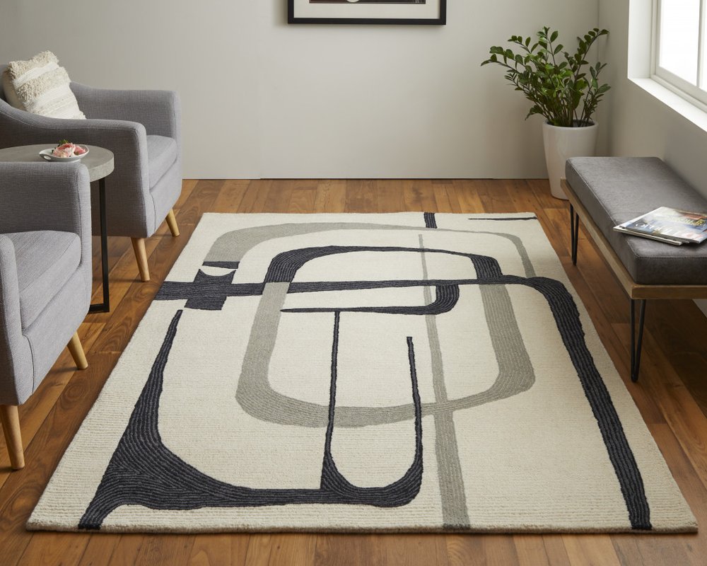 5' X 8' Gray and Ivory Wool Abstract Hand Tufted Area Rug