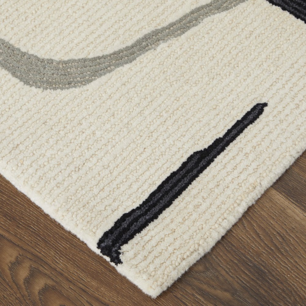 4' X 6' Gray and Ivory Wool Abstract Hand Tufted Area Rug