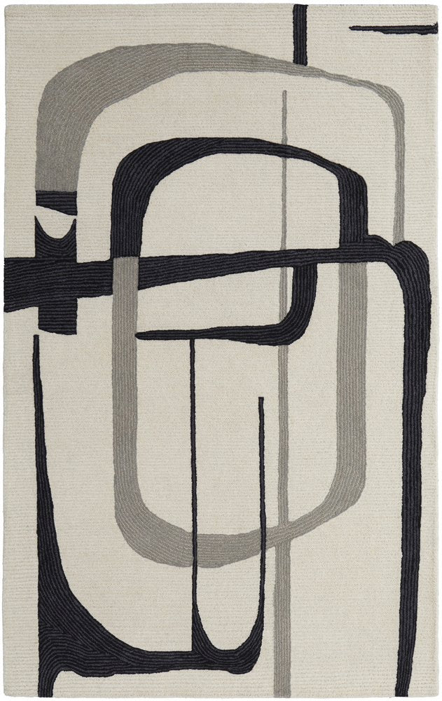 5' X 8' Gray and Ivory Wool Abstract Hand Tufted Area Rug