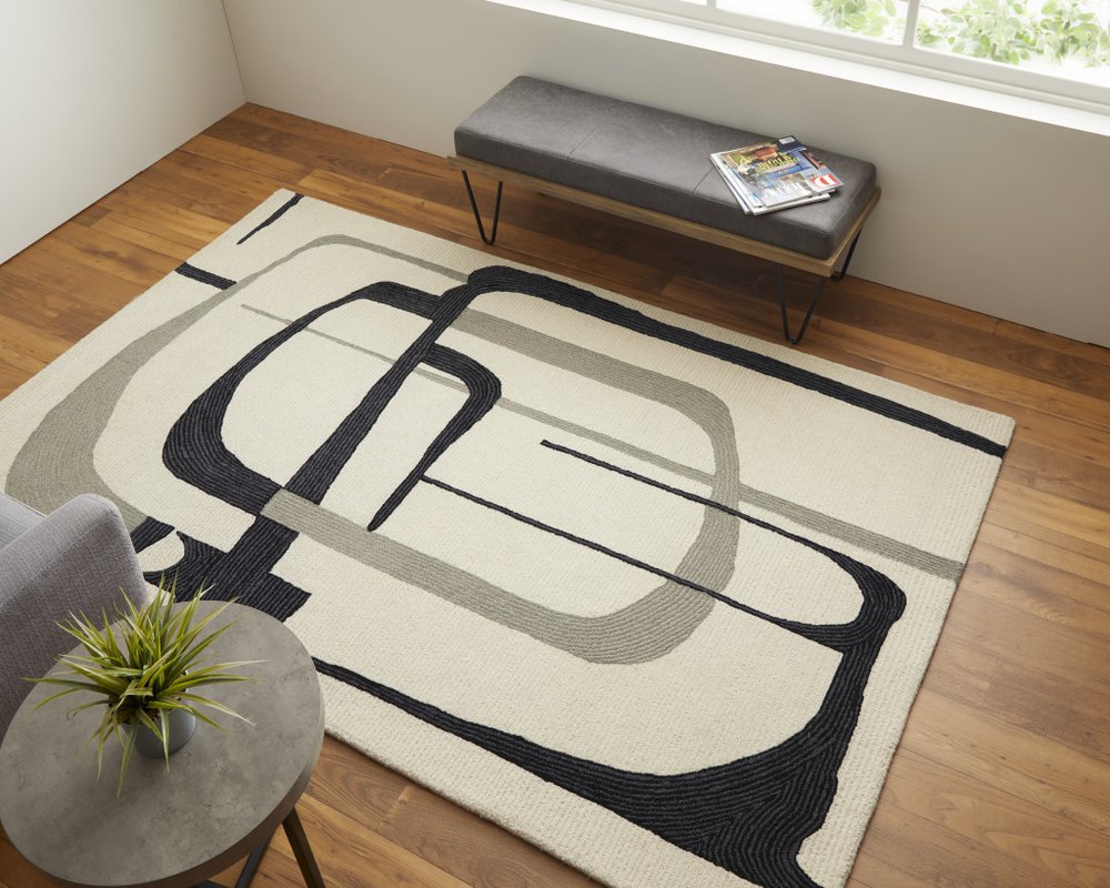 5' X 8' Gray and Ivory Wool Abstract Hand Tufted Area Rug