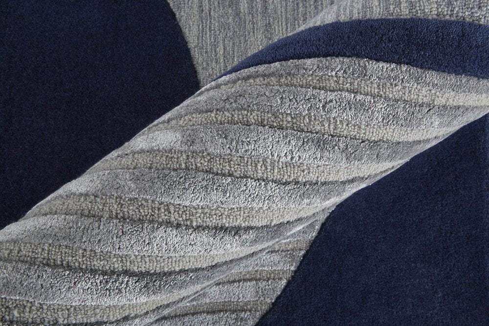 4' X 6' Blue and Silver Wool Geometric Hand Tufted Area Rug