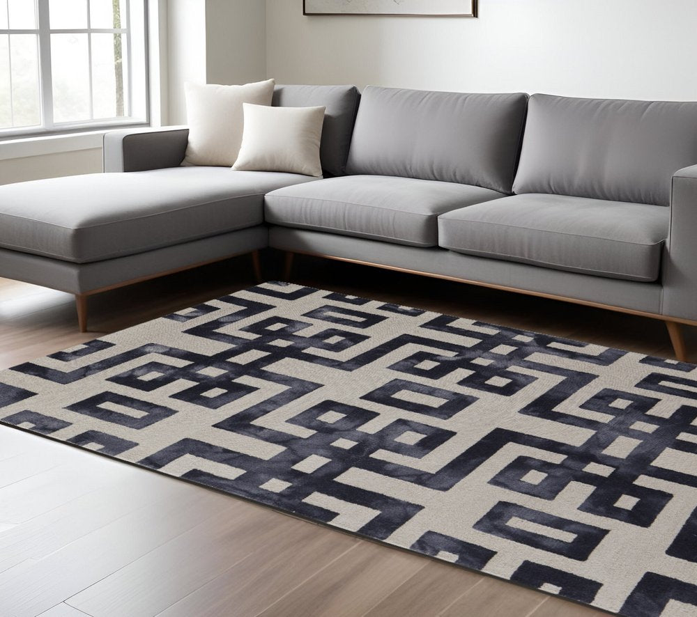 10' X 14' Black And Ivory Wool Geometric Hand Tufted Area Rug