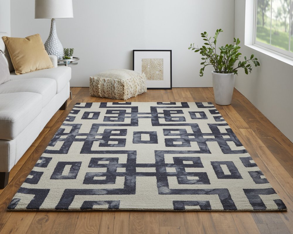 10' X 14' Black And Ivory Wool Geometric Hand Tufted Area Rug