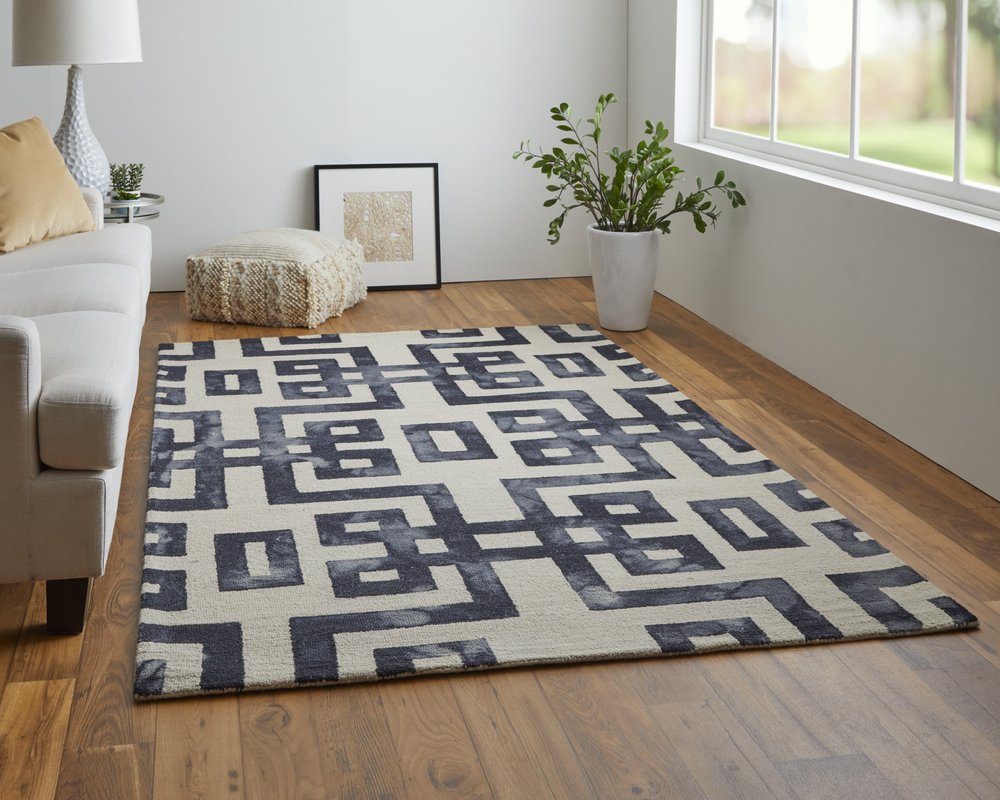 10' X 14' Black And Ivory Wool Geometric Hand Tufted Area Rug