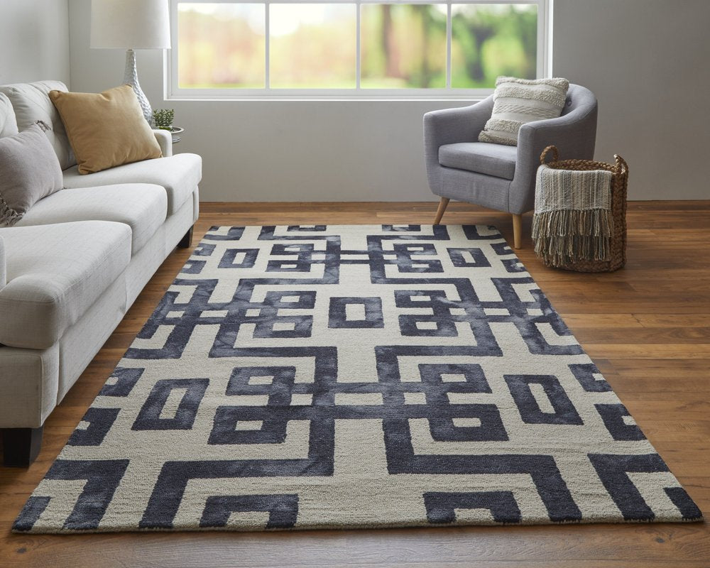 10' X 14' Black And Ivory Wool Geometric Hand Tufted Area Rug