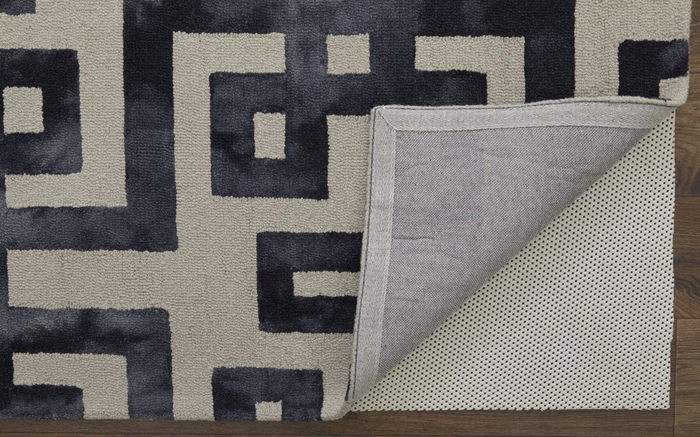 10' X 14' Black And Ivory Wool Geometric Hand Tufted Area Rug