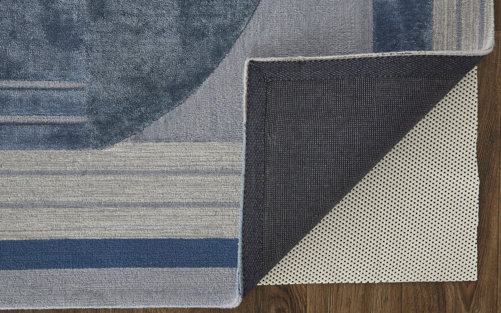 12' X 15' Blue Ivory And Gray Wool Striped Tufted Handmade Area Rug