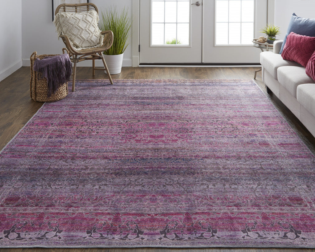 9' X 12' Pink And Purple Floral Power Loom Area Rug