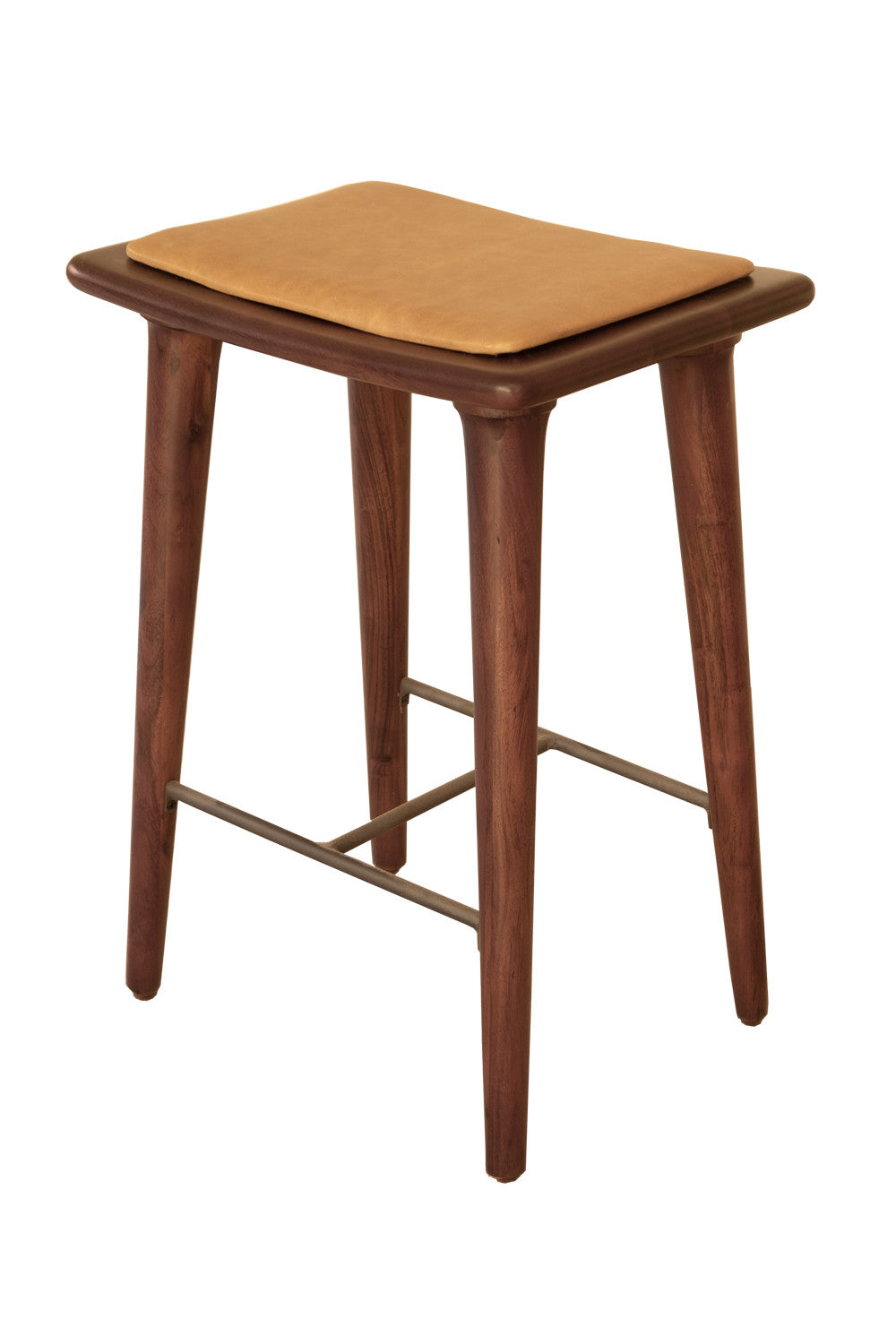 24" Cream And Brown Genuine Leather And Solid Wood Backless Counter Height Bar Chair