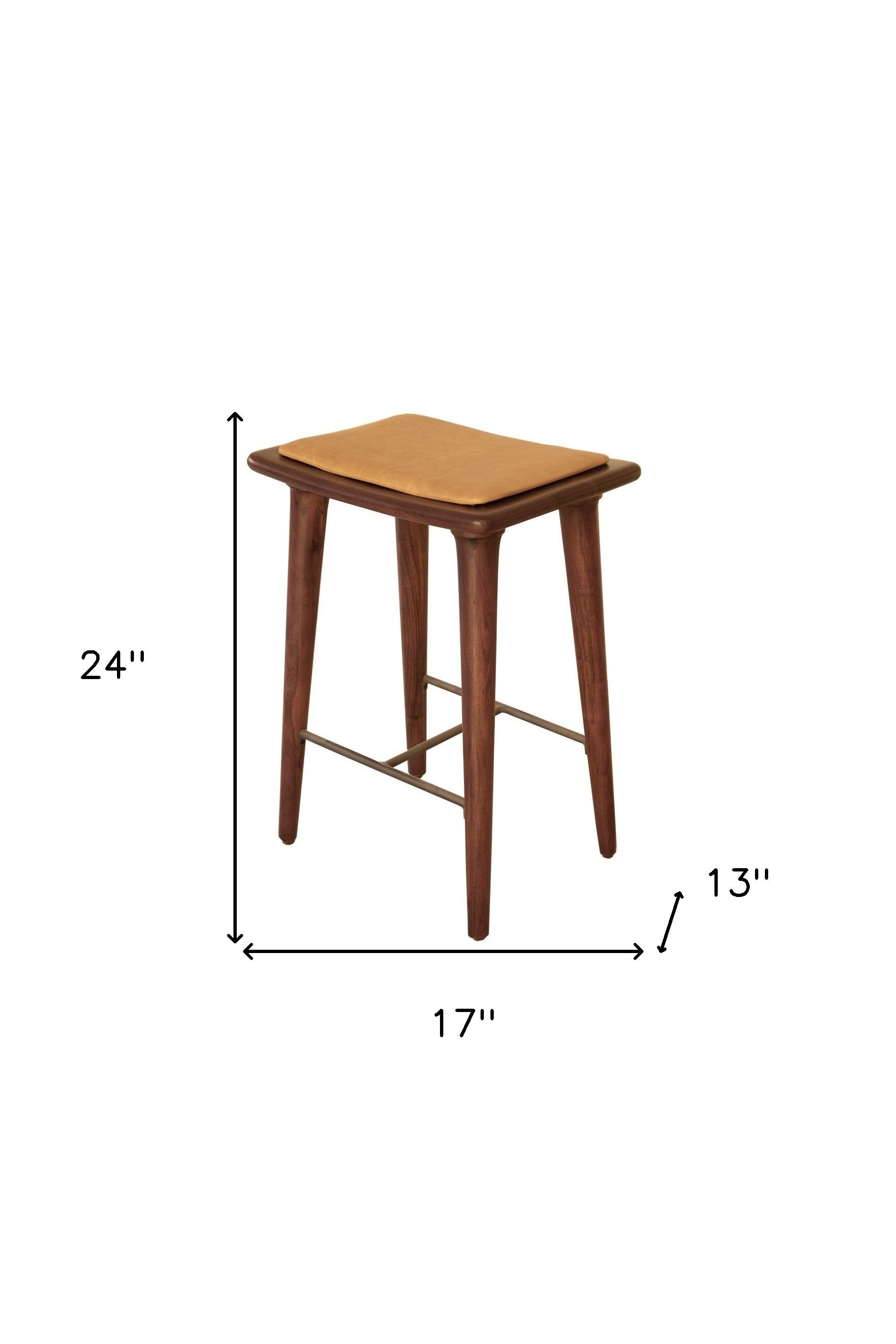 24" Cream And Brown Genuine Leather And Solid Wood Backless Counter Height Bar Chair