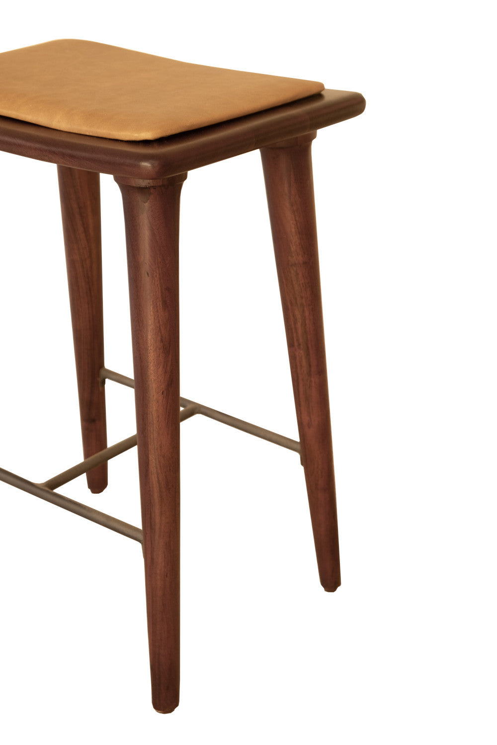 24" Cream And Brown Genuine Leather And Solid Wood Backless Counter Height Bar Chair