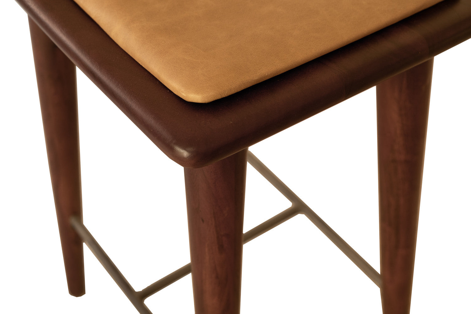 24" Cream And Brown Genuine Leather And Solid Wood Backless Counter Height Bar Chair