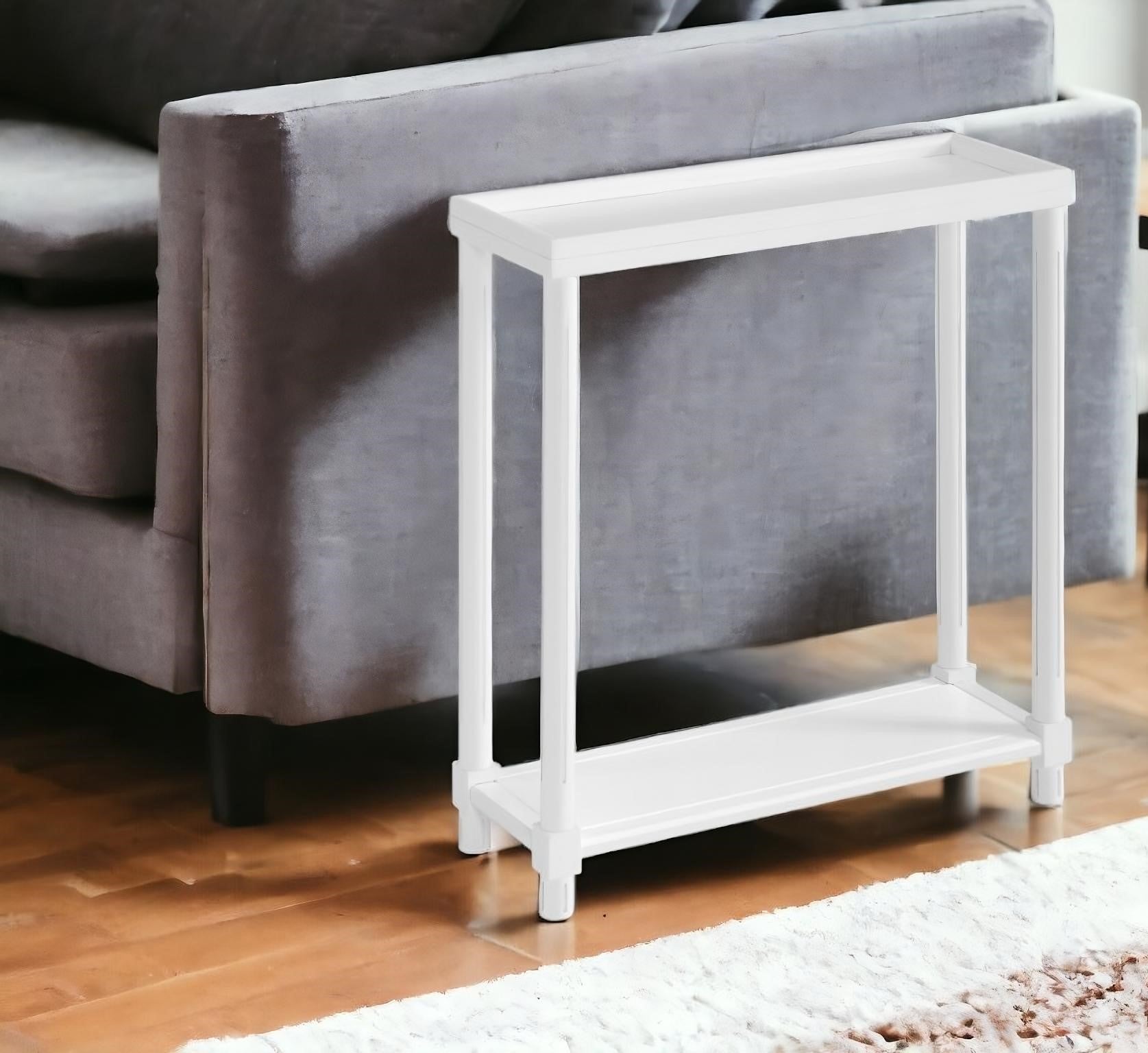 Set Of Two 24" White Wood Rectangular End Tables With Shelf