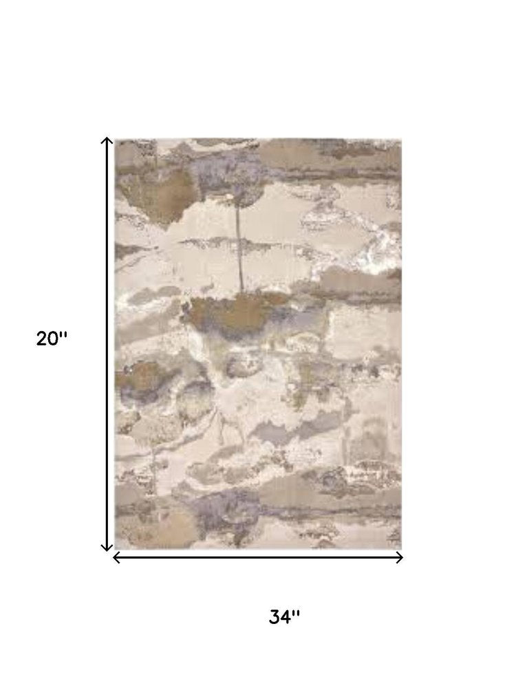 2' X 3' Ivory Brown And Gray Abstract Area Rug