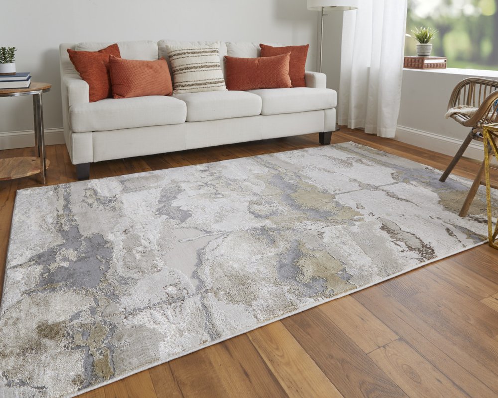 2' X 3' Ivory Brown And Gray Abstract Area Rug