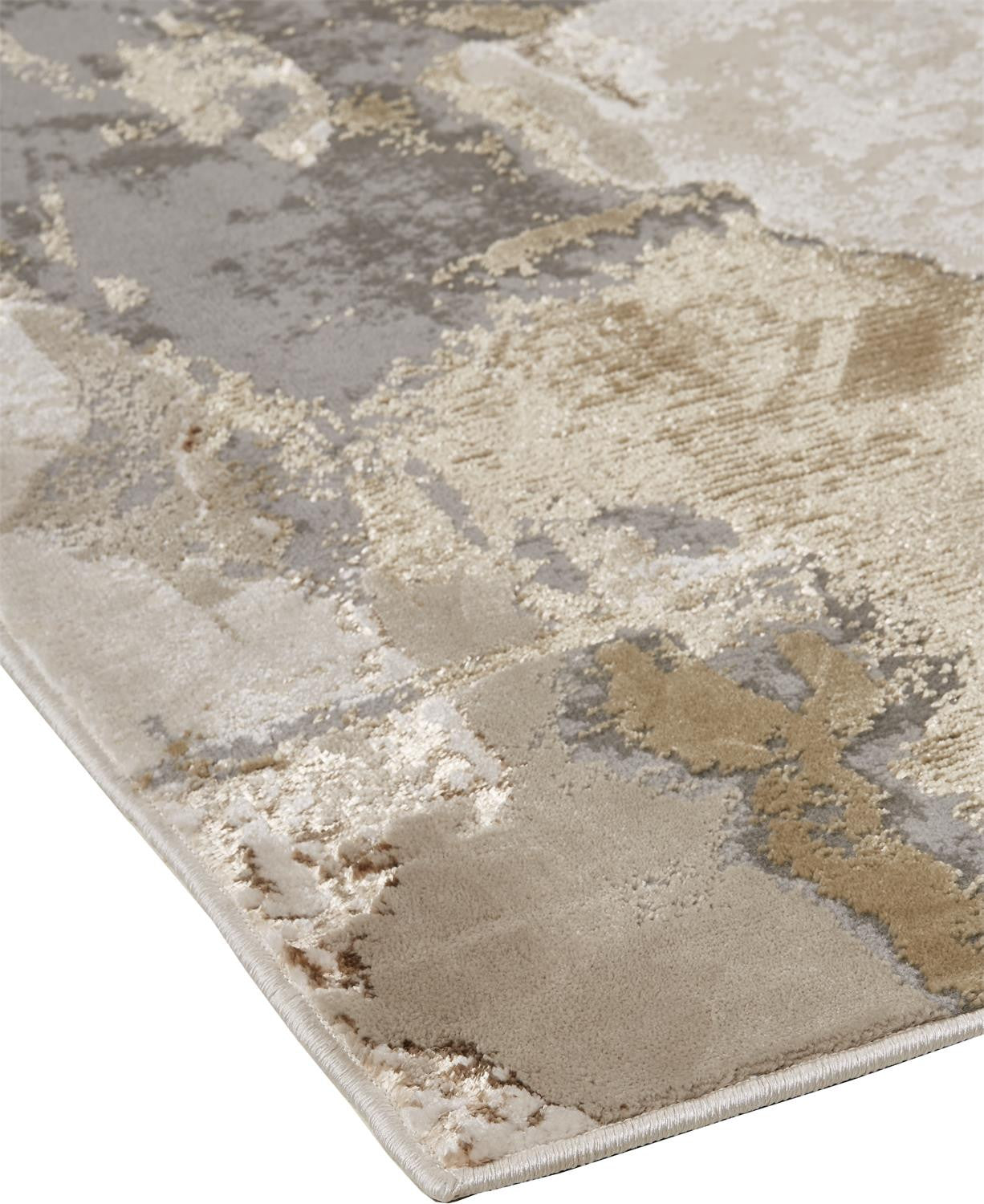 2' X 3' Gray Ivory And Gold Abstract Stain Resistant Area Rug